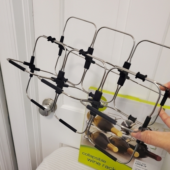 NIB Food Network Collapsible Wine Storage Rack Silvertone Retail $25 - Picture 3 of 7